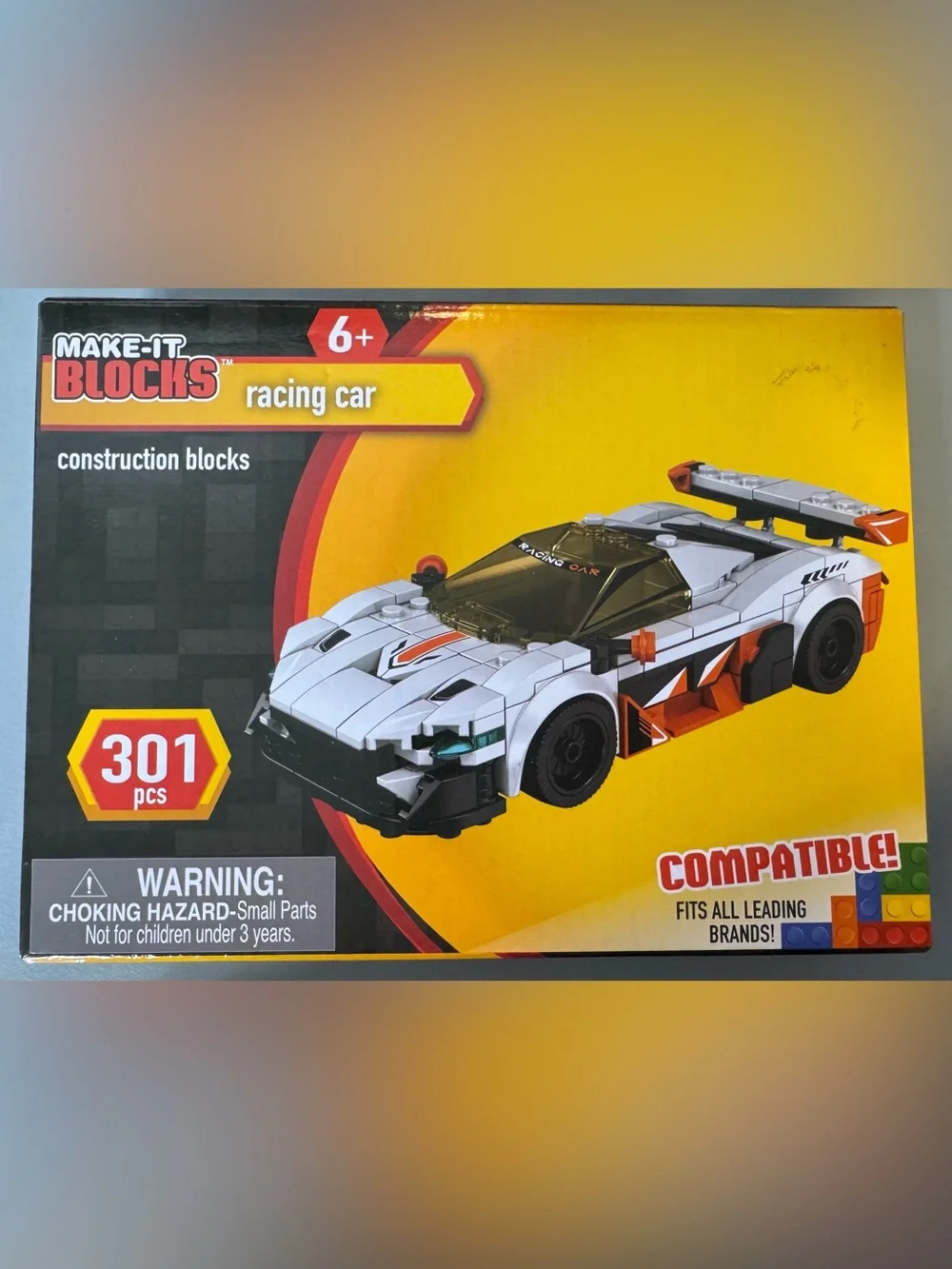 White and Orange Racing Car Construction Set - 301 pcs building